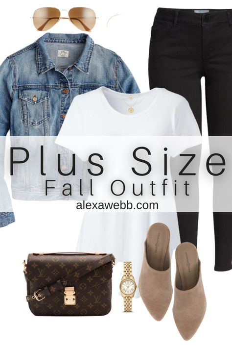 Plus Size Black Jeans Outfit, Size 14/16 Outfits, Jean Outfits For Work, Jean Jacket Outfits Fall, Black Jeans Outfits, Plus Size Black Jeans, Plus Size Denim Jacket, Black Jacket Outfit, Fall Jackets Outfit