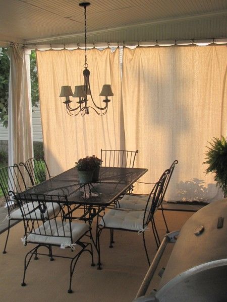 For privacy? Porch Curtains, Patio Curtains, Enclosed Patio, Curtain Ideas, Pergola Patio, Outdoor Curtains, Deck Ideas, Drop Cloth, Diy Curtains