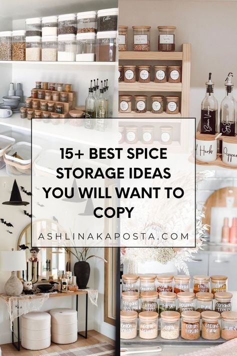 15+ Best Spice Storage Ideas You Will Want to Recreate In Your Kitchen — ASHLINA KAPOSTA Spices On Open Shelves, Unique Spice Storage, Herb And Spice Storage Ideas, Spice Storage Ideas For Kitchen, How To Store Spices, How To Organize Spices, How To Organize Spices In Cabinet, Organize Spices In Cabinet, Spice Storage Ideas Inside Cabinets