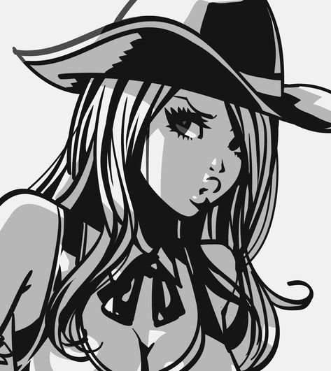 Cowgirl Anime Pfp, K2rocker Art, Cowgirl Pfp, Rockabilly Art, Comic Style Art, White Drawing, Black And White Drawing, Cartoon Profile Pics, Cute Profile Pictures