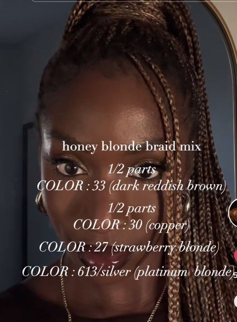 Caramel Brown Box Braids, Brown Braid Mixture, Brown And Blonde Mixed Braids, Mixing Braiding Hair Colors Brown, Knotless Braid Color Combos, Dark Blonde Braids Black Women, Knotless Braids Color Ideas Dark Skin, Knotless Braids Honey Brown, Colour 8 Braids