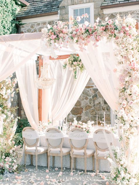 Wedding Decor 2023, Wedding Table Decor Ideas, Spring Wedding Reception, Wedding Reception Outdoor, Bride Groom Chairs, Wedding Fairytale, Blush Wedding Inspiration, Wedding Ceiling, Dream Wedding Decorations