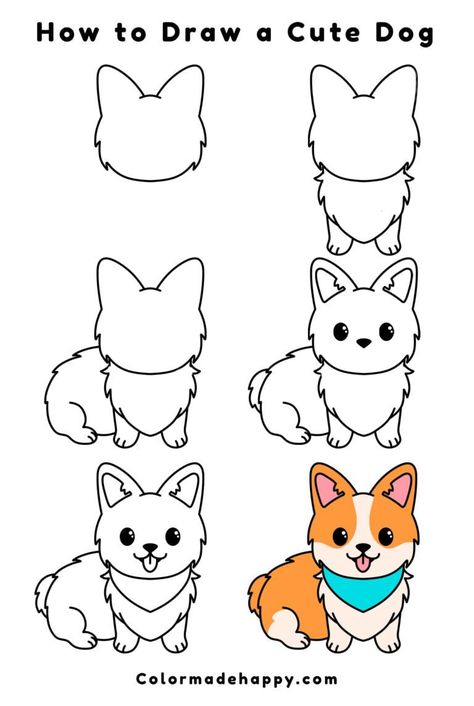 Puppy Drawings, Dog Drawing Reference, Trin For Trin Tegning, Dog Drawing Tutorial, Dog Drawing Simple, Cute Dog Drawing, Dog Drawings, Puppy Drawing, Easy Drawing Tutorial