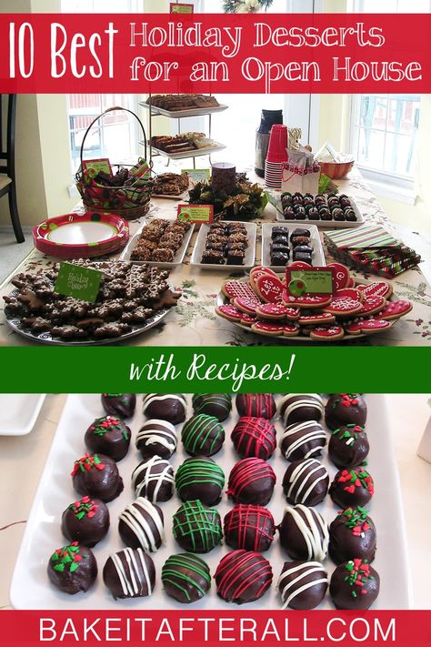 Recipes for the 10 Best Holiday Desserts to serve at an Open House plus classic Christmas Cookie Recipes #holidayrecipes #holidaydesserts #holidaytreats #holidayopenhouseideas #holidayopenhouse #holidayopenhousefoodideas #holidayopenhousefood #holidayopenhouseideasentertaining #holidayopenhousemenuideas #christmasparty #christmaspartyideas #christmas #christmascookies #christmascookiesdecorated #christmascookiesrecipes #christmasopenhouse #christmasopenhouseideas #youregonnabakeitafterall Company Christmas Party Food Ideas, Christmas Cookie Buffet, Open House Dessert Ideas, Holiday Open House Menu Ideas, Christmas Open House Ideas Business, Holiday Open House Food Ideas, Christmas Open House Food Ideas, Holiday Open House Ideas, Christmas Open House Ideas