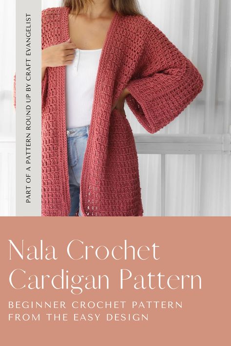 With an airy design, and kimono sleeves, this lightweight crochet cardigan is made from basic stitches, with DK weight yarn and L/11- 8 mm crochet hook. The basic stitch pattern and the very easy construction of this cardigan make it perfect even for beginners who want to make their first wearable garment and it would look amazing with any outfit! Find the link to this pattern and more great beginner crochet patterns in the #PatternRoundUp by #CraftEvangelist #BeginnerCrochet #EasyCrochet Easy Beginner Crochet Patterns, Crochet Cardigan Pattern Free, Crochet Spring, Crochet Kimono, Photo Pattern, Spring Ideas, Youtube Instagram, Crochet Cardigan Pattern, Modern Crochet