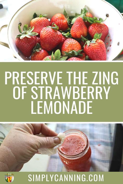 Strawberry Lemonade Concentrate Canning, Strawberry Lemonade Concentrate, Preserving Recipes, Canned Strawberries, Food Preserving, Canning Recipe, Lemonade Concentrate, Canning Lids, Lemon Lime Soda