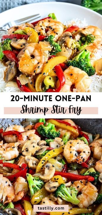 Shrimp Stir Fry is the ultimate easy weeknight dinner. It is quick, nutritious, straightforward, and oh-so-satisfying! Fresh shrimp and crisp vegetables come together with the best sauce you can spoon over freshly made white rice. Easy Weeknight Dinners Shrimp, Shrimp With Vegetables Recipes, Shrimp Stir Fry With Noodles, Shrimp Stir Fry Healthy, Paleo Shrimp Stir Fry, Fried Shrimp Recipes Easy, Shrimp Skillet Recipes, Shrimp Broccoli Stir Fry, Fry Shrimp