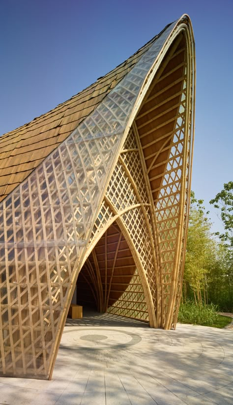 Idea 3650675: INBAR Pavillion by SUP Atelier of THAD in Yangzhou, China Yangzhou China, Small House Design Philippines, Bali Architecture, Bamboo Roof, Bamboo Building, Bamboo House Design, Timber Architecture, Bamboo Structure, Interior Architecture Drawing