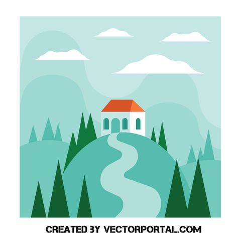 House on the mountain House Illustration, Simple Illustration, Landscape Artist, Mountain House, Free Vectors, On The Top, Site Design, The Hill, Wild Animals