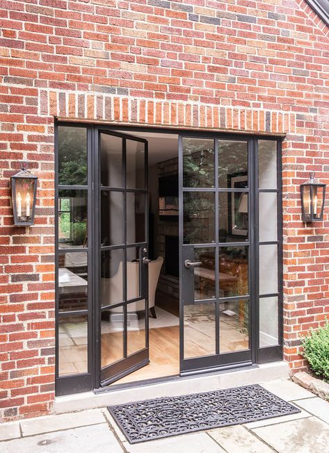 Classic Tudor — HUNTER DESIGN Lantern Installation, Renovation Facade, Red Brick House Exterior, Brick Extension, Red Brick Exteriors, Hunter Design, Flat Roof Extension, Porte In Ferro, Steel French Doors