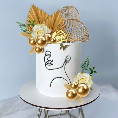 PRICES MAY VARY. 【Package Contents】:This Minimalist Art cake topper including 1 women face Lines cake topper, 2 boho fan cake toppers, 2 roses, 1 boho grass, 2pcs green leaves, 1 gold ginkgo, 10 balls, 1 happy birthday cake topper. 【Material】:The Abstract Minimalist Art Lady Face and happy birthday cake topper is made of acrylic, boho fan cake toppers are made of paper, grass and ginkgo are made of high quality plastics. 【Design features】:The design of the flower lady face lines cake topper come Leaves Cake, Barbie Doll Birthday Cake, Boho Themed Party, Modern Birthday Cakes, Learn Cake Decorating, Women Birthday Party, Boho Cake, Silhouette Cake, Lady Face