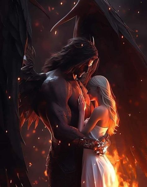 Monster Romance Art, Demon Romance, Dark Romance Art, Monster Romance, Fantasy Romance Art, Winged People, Twin Flame Art, Makeup Christmas, Gothic Angel