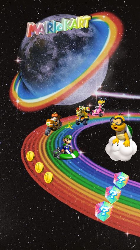 Rainbow Road Mario Kart, Parking Spot Painting, Super Mario Kart, Rainbow Road, Sora Kingdom Hearts, Mario Kart, Kingdom Hearts, Go Kart, Super Mario Bros