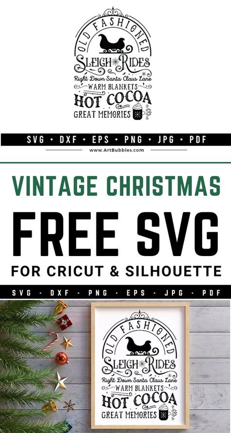 This Christmas SVG File is a freebie for crafters to make Christmas signs for the Christmas season using Cricut, silhouette, etc. Crafters can download this SVG file for free. Files: SVG, DXF, PNG, EPS, JPG & PDF. This vintage Christmas sign SVG design is perfect for making vintage style signs, wall decals, home signs, farmhouse signs, farmhouse décor, home décor, and all DIY décor projects. #christmassvg #christmasfreesvg #christmassigns #farmhousesvg #christmasvintagesvg #homedecalssvg Vintage Christmas Sign, Vintage Pink Christmas, New Year Svg, Sleigh Rides, Happy New Year Design, Christmas Sleigh, Acrylic Paint Set, Christmas Svg Files, Cricut Craft Room