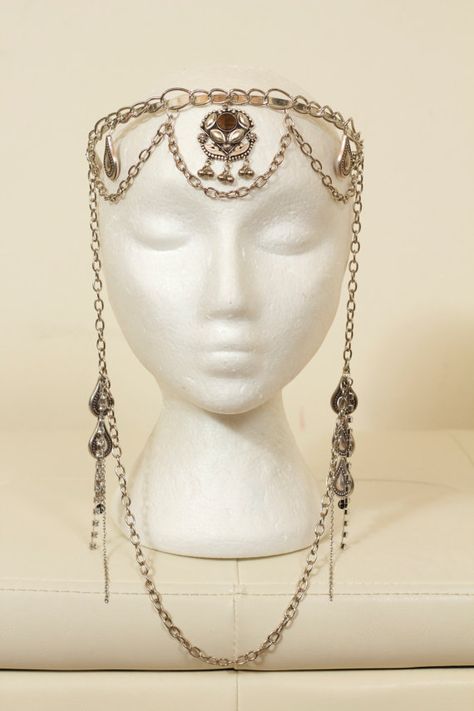 Fantasy Head Piece, Head Piece Drawing, Head Piece Fashion, Head Piece Jewelry, Fantasy Headdress, Beaded Headdress, Goddess Headdress, Chain Headdress, Fantasy Festival