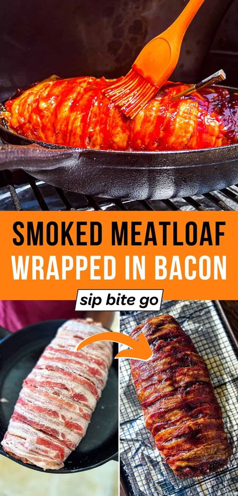 Smoked Bbq Meatloaf, Meatloaf Wrapped In Bacon, Grilled Meatloaf, Smoked Meatloaf Recipe, Recipes Meatloaf, Easy Smoker Recipes, Pellet Smoker Recipes, Bacon Meatloaf, Bacon Wrapped Meatloaf