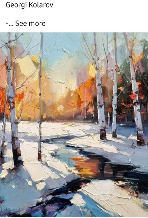 Impressionist Winter Painting, Landscape Winter Painting, Snow Paintings Landscape, Abstract Winter Painting, Winter Oil Painting, Oil Painting Winter, Impressionistic Landscape, Birch Trees Landscaping, Birches Painting