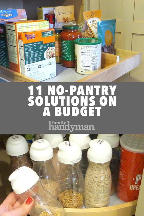 Snack Storage Ideas No Pantry, No Kitchen Pantry Storage Solutions, No Pantry Solutions Apartment, No Pantry Solutions Kitchens, Pantry Solutions, No Pantry, No Pantry Solutions, Organizing Stuff, Organizing Kitchen