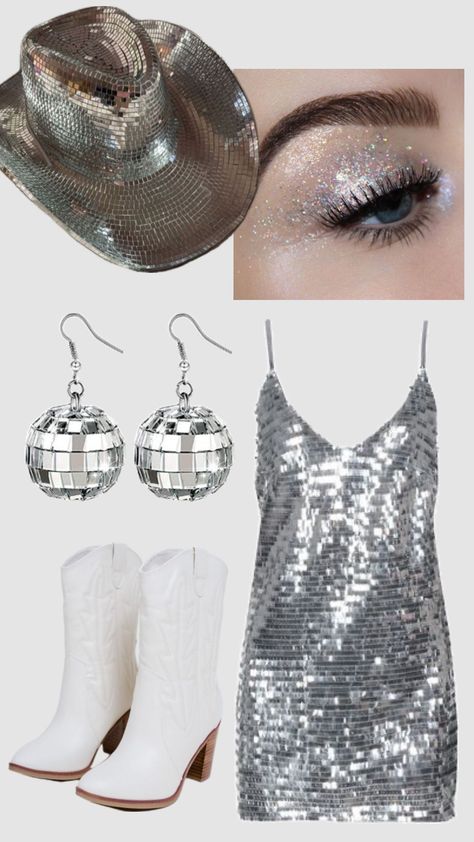 #mirrorballtaylorswift Mirror Ball Taylor Swift, Senior Week, Disco Night, Taylor Outfits, Taylor Swift Tour Outfits, Swift Tour, Taylor Swift Outfits, Mirror Ball, Concert Looks