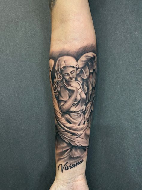 #tattoo #angeltattoo #angel #sister #ink 🙏🏽👼🏽❤️ Angel Tattoos For Women, Angel Tattoo For Women, 2023 Tattoo, Guardian Angel Tattoo, Forearm Tattoo Women, Angel Tattoo, Sister Tattoos, Tattoo Sleeve, Forearm Tattoos