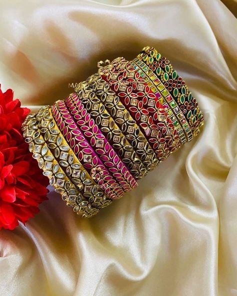 Kundan Thread Bangles, Homemade Bangles, Thread Bangles Silk Handmade, Churi Design, Aari Bangles, Colourful Bangles, Silk Thread Earrings Designs, Fabric Bangles, Silk Thread Bangles Design