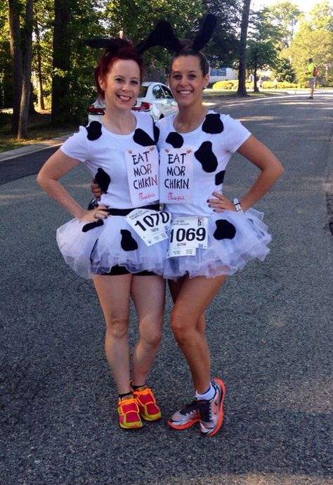 Chick-fil-a 10k cows running costumes for race In Newport News, VA Cow Theme Outfit, Chick Fil A Cow Costume, Diy Cow Costume For Women, Chick Fil A Costume, Cow Costume Women's, Cows Running, Kids Cow Costume, Cow Costumes, Diy Cow Costume