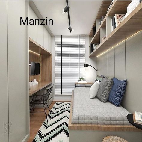 Bed And Office Small Spaces, 2.5 X 3 Bedroom Ideas, Bedroom 9 M2, 8 Sqm Bedroom, Super Tiny Bedroom, Compact Bedroom, Mini Bedroom, Apartemen Studio, Small Kids Bedroom