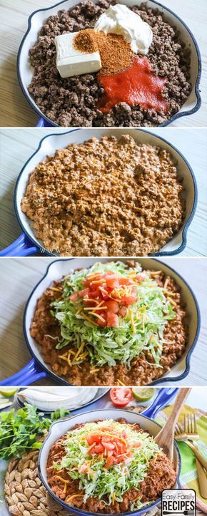 This cheesy Taco Skillet Dinner recipe is the ultimate crowd pleaser! Cheesy Taco Skillet, Taco Skillet, Keto Meat, Skillet Dinner Recipes, Keto Beef, Bariatric Diet, Skillet Dinners, Easy Dinner Recipe, Carb Dinner