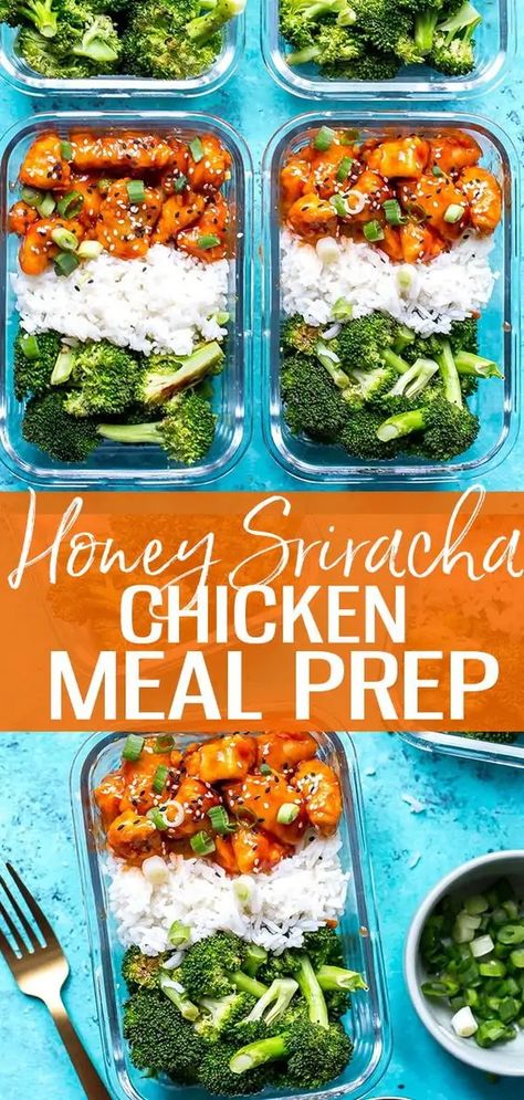 Chicken Meal Prep Bowls, Honey Sriracha Chicken, Clean Meal Prep, Sriracha Chicken, Healthy Lunch Meal Prep, Meal Prep Clean Eating, Prep Bowls, Dinner Meal Prep, Lunch Bowl