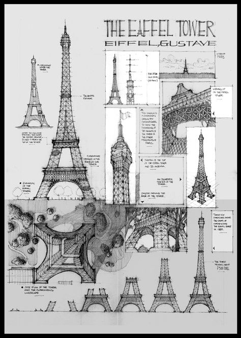 The Eiffel Tower by AGartworks Buildings Drawing Architecture, Paris Drawing Sketches, Watch Tower Architecture, Sketches Architecture, Eiffel Tower Drawing, Paris Drawing, Paris Buildings, Tower Architecture, Architecture Blueprints