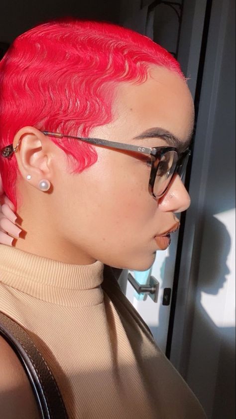 Red Fade Haircut Black Women, Short Colored Hair Black Women, Finger Waves Short Hair, Short Dyed Hair, Short Hair Designs, Finger Wave Hair, Black Women Short Hairstyles, Hair Black Women, Natural Hair Cuts