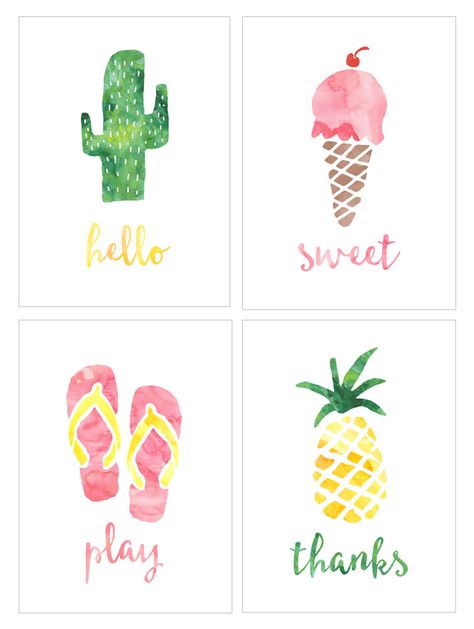 Free Summer Watercolor Printables Watercolor Notecards, Summer Watercolor, Free Cards, Printables Free, Watercolor Prints, Free Summer, Watercolor Cards, Note Card, Diy Printables