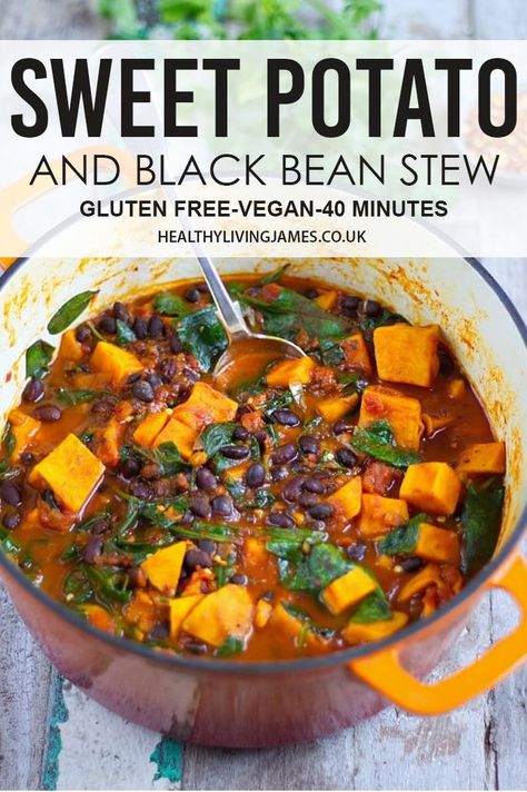 Vegan Stew Recipes, Black Bean Stew, Sweet Potato And Black Bean, Sweet Potato Black Bean, Easy Sweet Potato, Vegan Stew, Sweet Potato Black Beans, Vegan Sweet Potato, Bean Stew