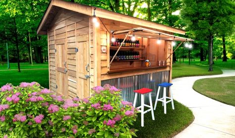 10X10 Standard Bar Shed Outdoor Shed Bar, Backyard Shed Bar Ideas, Backyard Bar Shed, Shed Bar Ideas, Garden Bar Ideas, Garden Bar Shed, Pool Shed, Diy Outdoor Bar, Bar Exterior