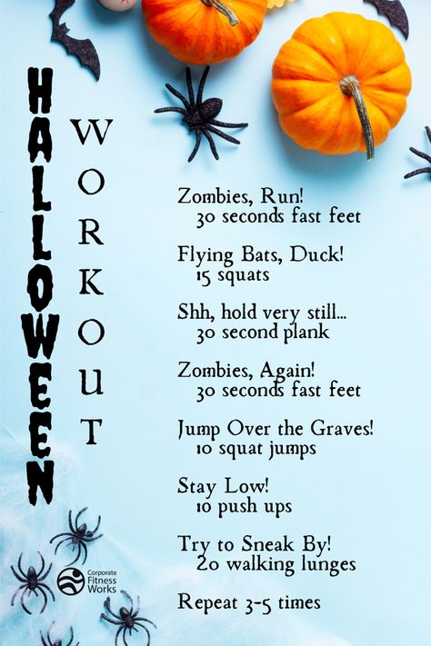 Halloween Crossfit Workout, Halloween Workout Challenge, Fall Workout Challenge, October Fitness Challenge Ideas, Halloween Workouts Fitness, Halloween Fitness Challenge, Halloween Themed Workouts, Halloween Workout Ideas, Halloween Exercises