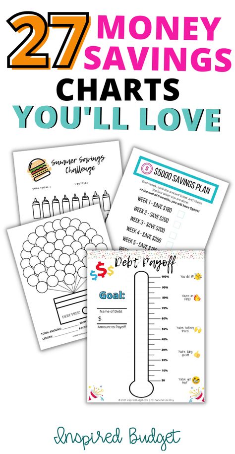 Printable money saving charts are great for anyone looking to get an easy head start. Learn how to save on groceries, entertainment expenses and more with these 27 free printables! These charts can help you cut down your monthly bills so that you have more money left over at the end of the month. Saving Chart Printable, Easy Money Saving Tips, Free Printable Savings Challenge, Monthly Saving Challenge Free Printables, 5000 Savings Plan, Free Money Saving Printables, Savings Plan Printable, Saving Chart, Easy Budgeting