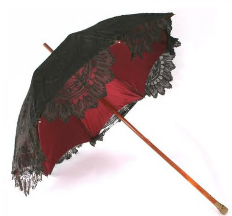 black and red Gothic Umbrella, Black Parasol, Red Goth, Lace Umbrella, Vampire Goth, Goth Wedding, Old Fashion Dresses, Victorian Goth, Umbrellas Parasols