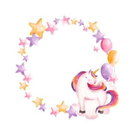 Vector frame unicorn | Premium Vector #Freepik #vector #unicorn-watercolor #unicorn-birthday #unicorn-invitation #kids-invitation Unicorn Circle Frame, Unicorn Frame, Unicorn Watercolor, Kids Invitation, Circle Border, Unicorn Invitation, Bottle Design Packaging, Birthday Unicorn, Vector Frame