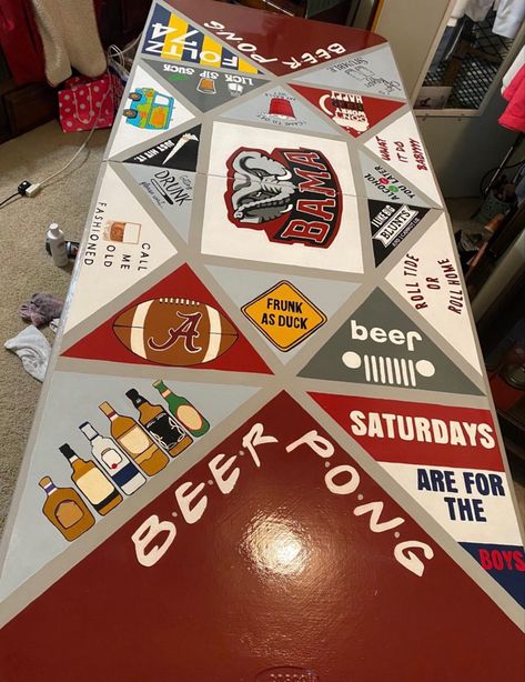 Beer Pong Layout, Ohio State Beer Pong Table, Beer Dye Table Designs, Western Beer Pong Table, Diy Beer Pong Table Paint Ideas For Guys, Beer Die Table Painted Ideas, Pong Table Painted College Boy, Frat Table, Beer Pong Table Painted Ideas Boys