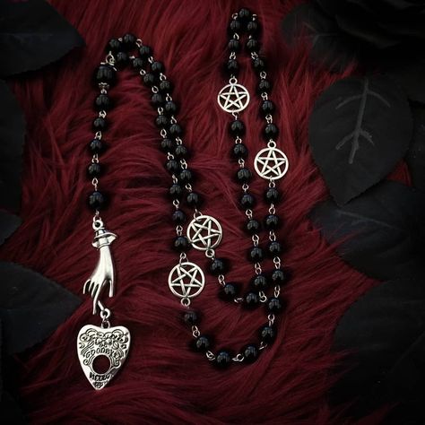 Divination Board, Black Rosary, Pagan Prayer, Ouija Planchette, Pentacles, Victorian Goth, Goth Jewelry, Gothic Necklace, The Rosary