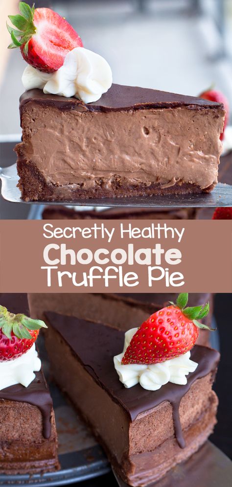 Secretly Healthy Chocolate Pie Recipe Gf Chocolate Desserts, Chocolate Truffle Pie Recipe, Easy Dairy Free Dessert, Freezer Pies, Chocolate Truffle Pie, Truffle Pie, Vegan Chocolate Pie, Ella Vegan, Healthy Pies