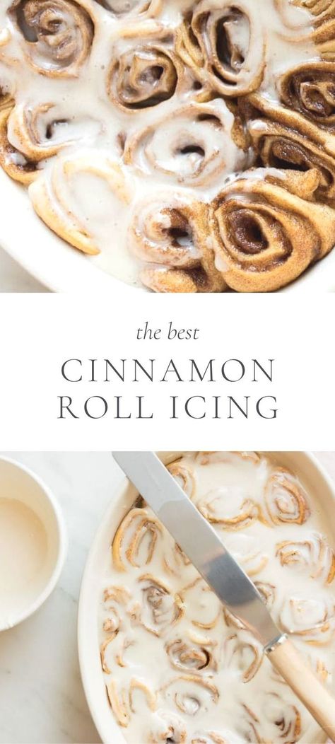 Homemade Cinnamon Roll Icing Easy, Cinnamon Buns Icing Recipe, Easy Icing Recipe For Cinnamon Rolls, Cinammon Roll Icing Recipes, Quick Cinnamon Roll Icing, Cinnamon Roll Icing Recipes, Cinnamon Bun Icing Recipe, Diy Icing For Cinnamon Rolls, Cinnamon Roll Icing No Cream Cheese