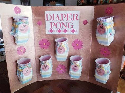 Nappy Pong Game, Diaper Pong Board Ideas, Diaper Toss Baby Shower Game, Baby Shower Games Fall Theme, Baby Shower Game Ideas For A Girl, Diaper Pong Baby Shower Game Rules, Diaper Keg Games, Diaper Shower Games, Nappy Pong