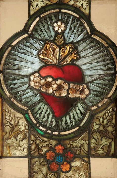 Catholic Church Stained Glass, Stained Glass Tattoo, Sacred Heart Art, The Immaculate Heart Of Mary, Stained Glass Windows Church, Immaculate Heart Of Mary, Stained Glass Church, Heart Of Mary, Immaculate Heart