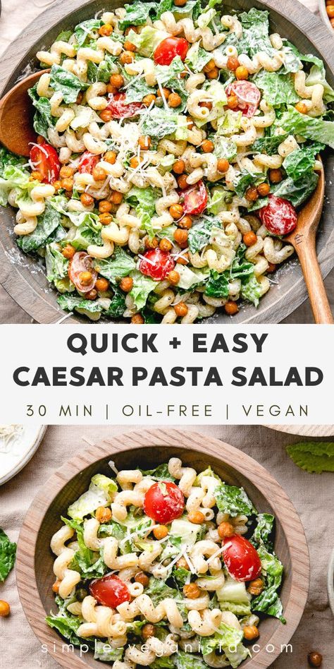 Vegan Pasta Ceasar Salad, Pasta Salad With Cesar Dressing, Pasta Salad Ceasar, Romaine Pasta Salad Recipes, Vegan Caesar Pasta Salad, Cold Caesar Pasta Salad, Chickpea Caesar Pasta Salad, Healthy Vegan Pasta Salad, Vegetarian Protein Pasta Salad