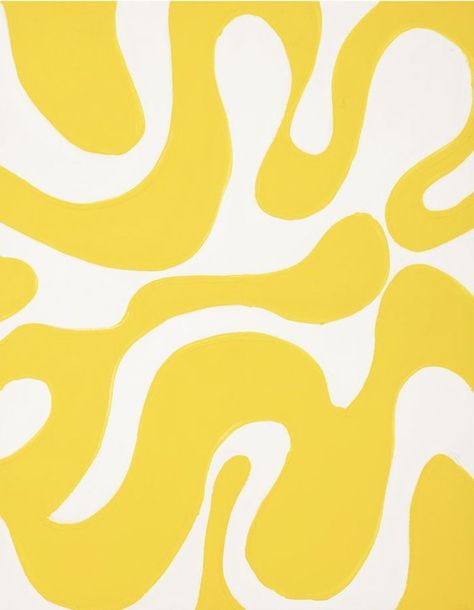 Wavy Lines, Yellow Wallpaper, Abstract Painting, Yellow, White