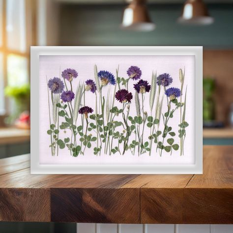 Blue cornflowers with dried wheat and meadow foliage, Handmade and unique home decor, Boho wall art, Pressed flower frame, Dried flowers Diy Pressed Flower Art, Frame Dried Flowers, Dry Leaf Art, Pressed Flowers Diy, Drying Flowers, Flower Pressing, Pressed Flower Frame, Dried Wheat, Yw Activities