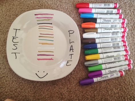 Kittye Gets Crafty: A Guide for Successfully Writing on Ceramics with Sharpies Sharpie Plates, Write On Glass, Crafts Room Decor, Oil Based Markers, Oil Based Sharpie, Giving Plate, Sharpie Paint Pens, Painted Ceramic Plates, Sharpie Crafts