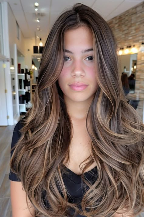 Caramel Highlights Brunette Hair, Womens Brown Hair Color, Vibrant Chocolate Brown Hair, Highlights Chestnut Hair, Brown With Caramel Highlights Balayage, Best Colors To Dye Dark Brown Hair, Light Highlights On Brown Hair Natural, Choc Brown Hair With Caramel Highlights, Neutral Caramel Balayage