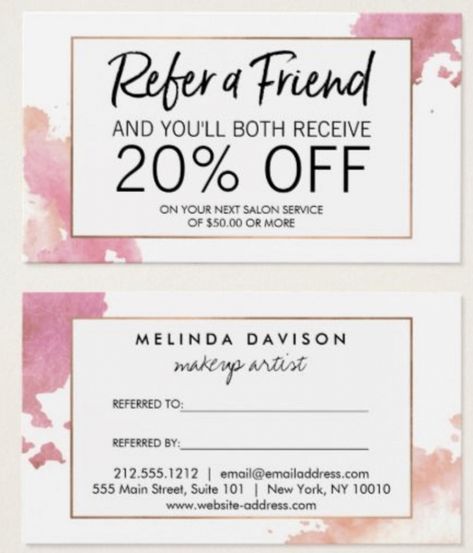 Beauty Salon Marketing, Salon Promotions, Nail Salon Interior, Creative Watercolor, Esthetician Room, Beauty Business Cards, Home Nail Salon, Nail Salon Decor, Referral Cards